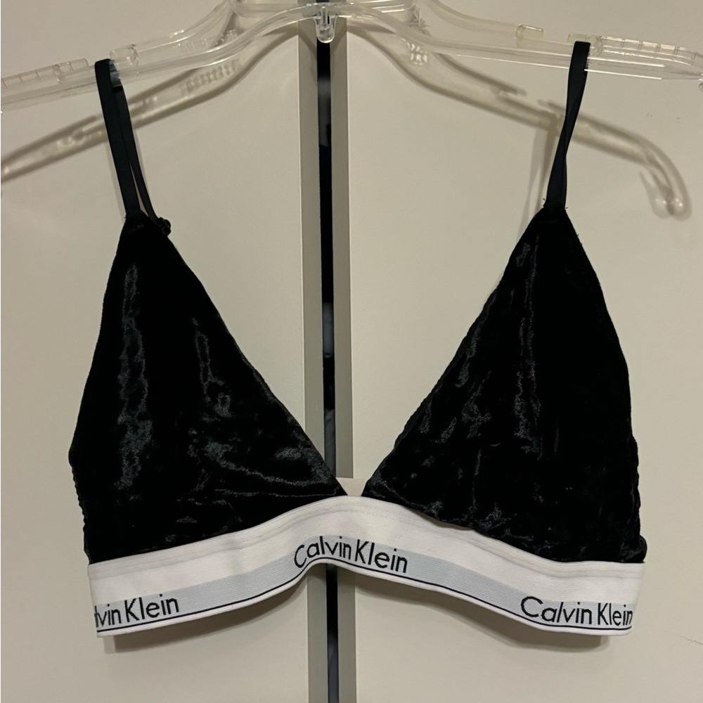 Calvin Klein Black Velvet Bralette with White Band